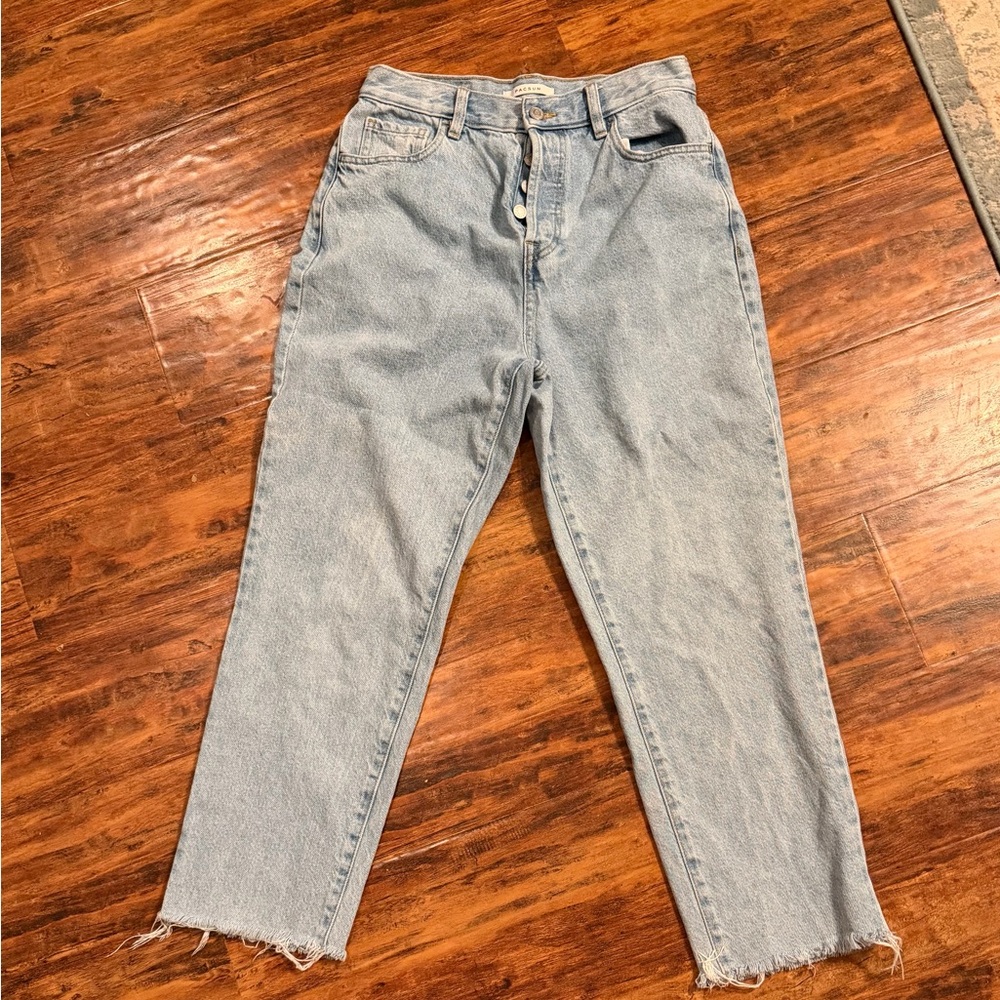 PacSun High Rise Straight Jeans Size 28 Light Wash Button Fly Raw Hem